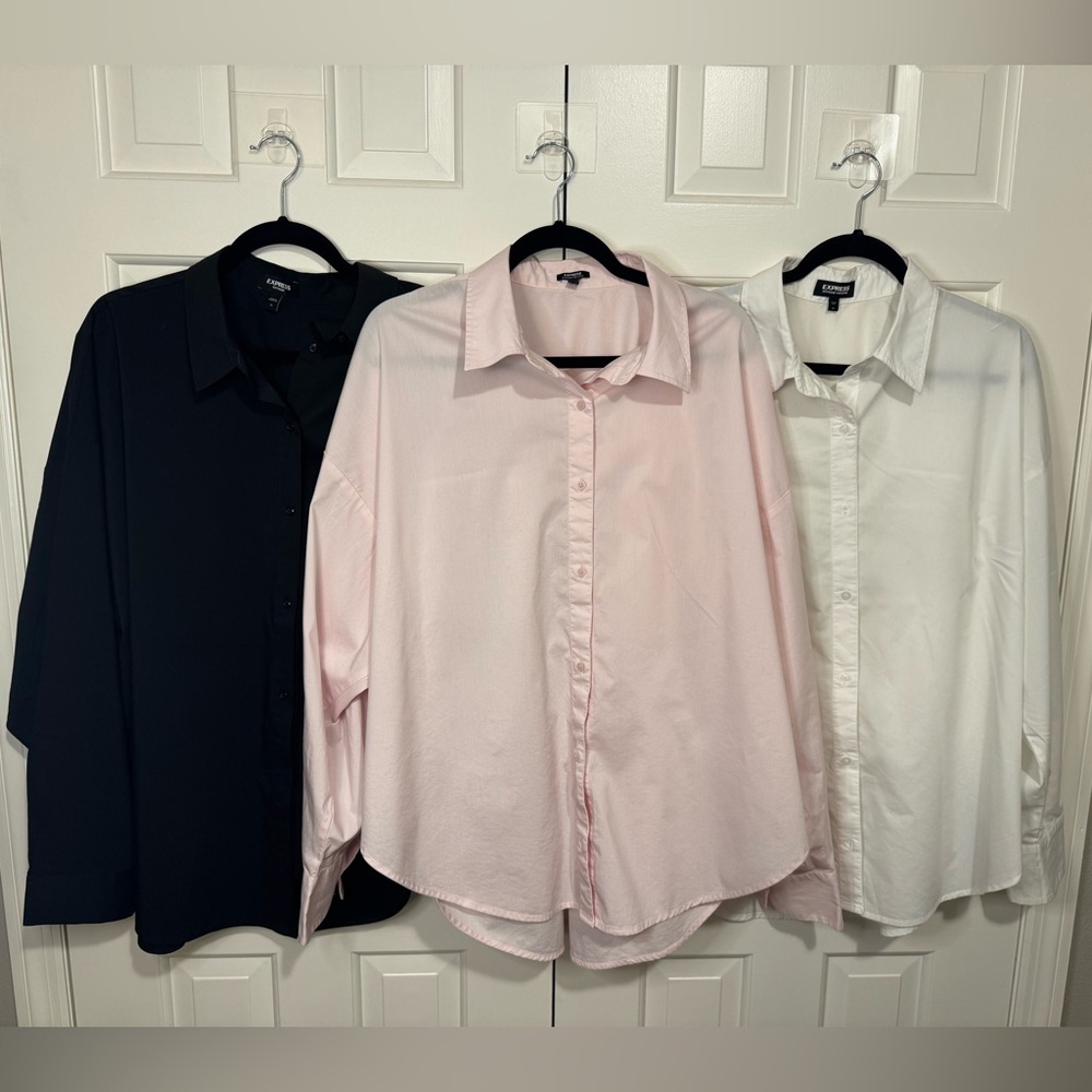 Express Women's Button-Down Shirt Trio — Black, Light Pink, White